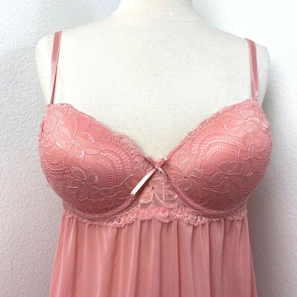 Pink Intimates Babydoll Sheer Lacy Camisole Lingerie Large Padded Bra Sexy Play - Picture 2 of 9